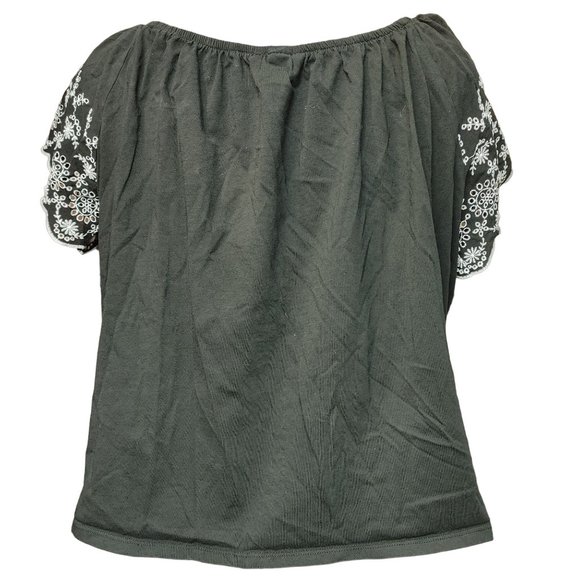 H&M Women's Black White Scalloped Eyelet Short Sleeve Scoop Neck Top LG - Picture 2 of 4